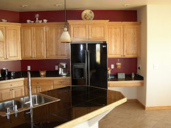 spacious oak kitchen, crown molding
